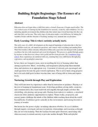 Building Bright Beginnings: The Essence of a Foundation Stage School
