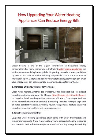 How Upgrading Your Water Heating Appliances Can Reduce Energy Bills