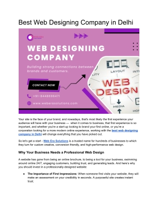 Best Web Designing Company in Delhi – Transforming Ideas into Stunning Digital Experiences