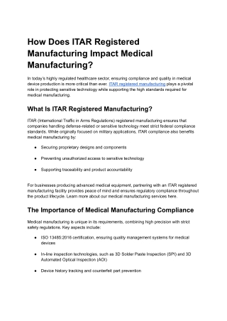 How Does ITAR Registered Manufacturing Impact Medical Manufacturing