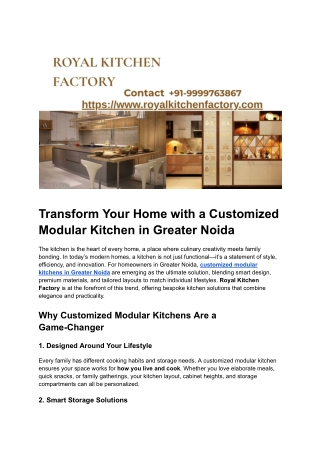 Customized Modular Kitchen in Greater Noida | Royal Kitchen Factory