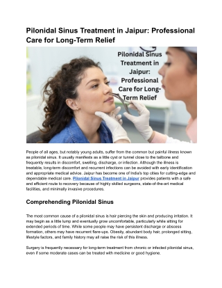 Pilonidal Sinus Treatment in Jaipur: Professional Care for Long-Term Relief