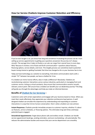 How Car Service Chatbots Improve Customer Retention and Efficiency