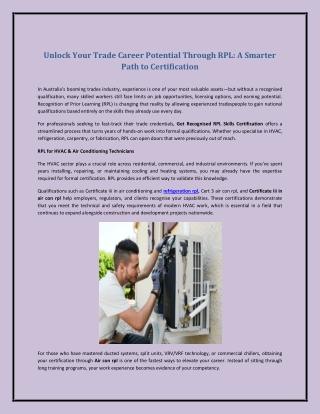 Unlock Your Trade Career Potential Through RPL: A Smarter Path to Certification