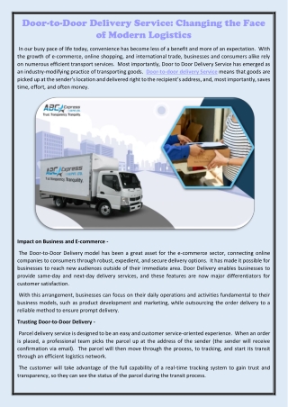 Door-to-Door Delivery Service Changing the Face of Modern Logistics