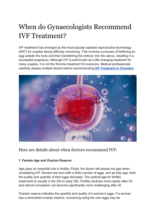 When do Gynaecologists Recommend IVF Treatment