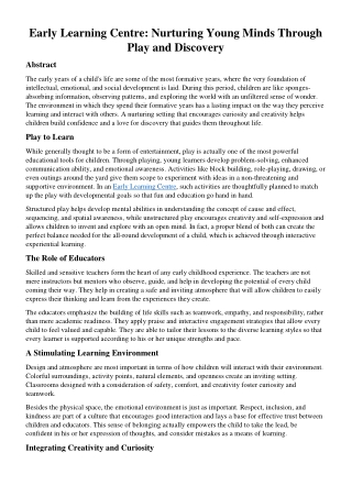 Early Learning Centre: Nurturing Young Minds Through Play and Discovery