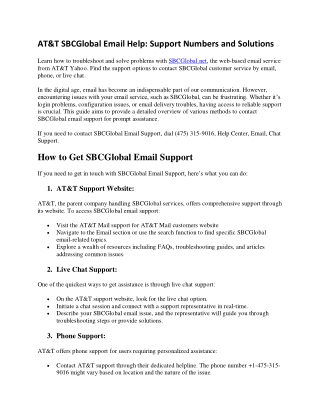 AT&T SBCGlobal Email Help Support Numbers and Solutions  1-475-315-9016