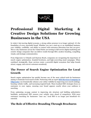 Professional Digital Marketing & Creative Design Solutions for Growing Businesses in the USA