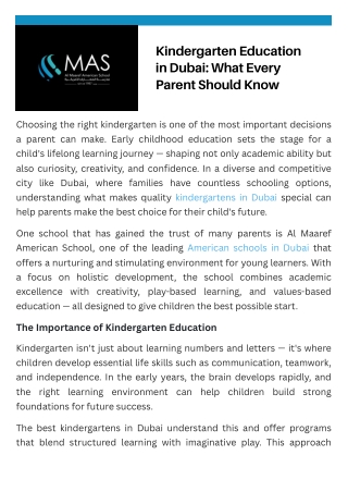 Kindergarten Education in Dubai What Every Parent Should Know