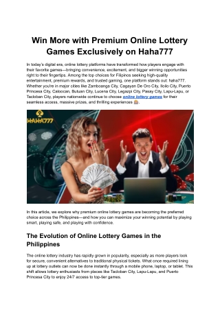 Win More with Premium Online Lottery Games Exclusively on Haha777
