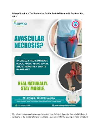 Shivaya Hospital – The Destination for the Best AVN Ayurvedic Treatment in India
