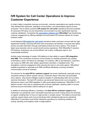 IVR System for Call Center Operations to Improve Customer Experience