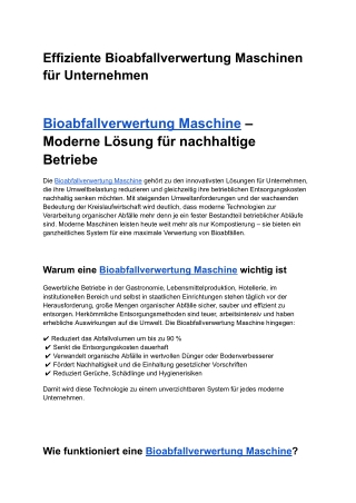 Effiziente Bioabfallverwertung Maschinen für Unternehmen