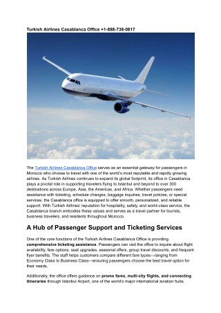 Turkish Airlines Casablanca Office  1-888-738-0817