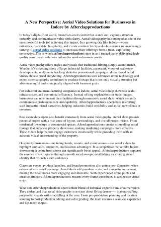 A New Perspective Aerial Video Solutions for Businesses in Indore by Afterclapproductions