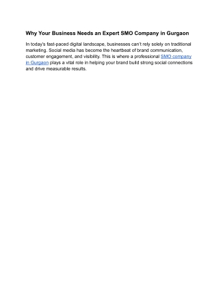 Why Your Business Needs an Expert SMO Company in Gurgaon