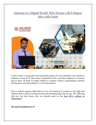 Gateway to a Digital World- Why Pursue a BCA Degree after 12th Grade