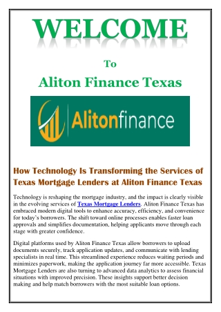 How Technology Is Transforming the Services of Texas Mortgage Lenders at Aliton Finance Texas