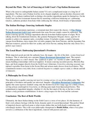 Beyond the Plate The Art of Sourcing at Gold Coast's Top Italian Restaurants