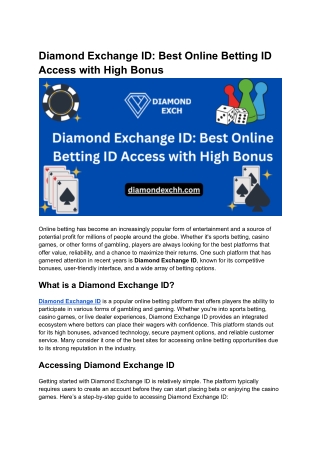 Diamond Exchange ID_ Best Online Betting ID Access with High Bonus