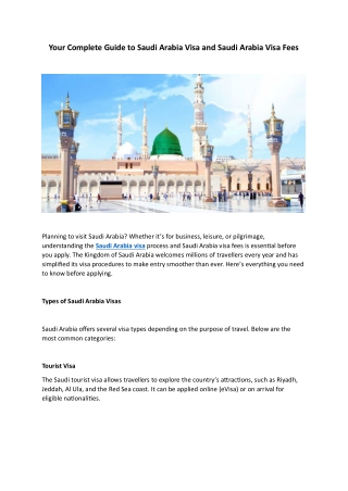 Your Complete Guide to Saudi Arabia Visa and Saudi Arabia Visa Fees