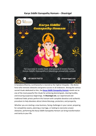 Karya Siddhi Ganapathy Homam – Shastrigal