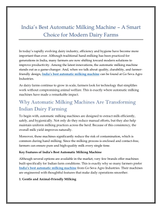 India’s Best Automatic Milking Machine