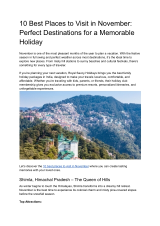 10 Best Places to Visit in November