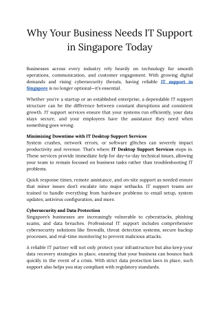 Why Your Business Needs IT Support in Singapore Today