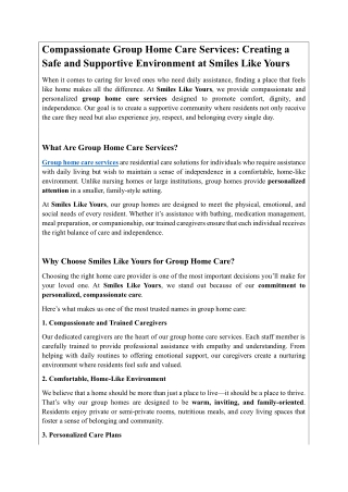 Compassionate Group Home Care Services - Creating a Safe and Supportive Environment at Smiles Like Yours