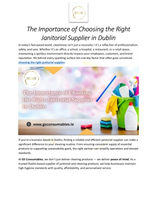 The Importance of Choosing the Right Janitorial Supplier in Dublin