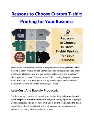 Reasons to Choose Custom Tshirt Printing for Your Business