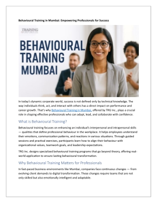 Behavioural Training Mumbai: Enhancing Workplace Performance