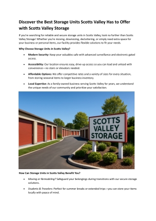 Discover the Best Storage Units Scotts Valley Has to Offer with Scotts Valley Storage