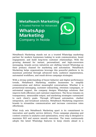 MetaReach Marketing – Leading WhatsApp Marketing Company in Noida