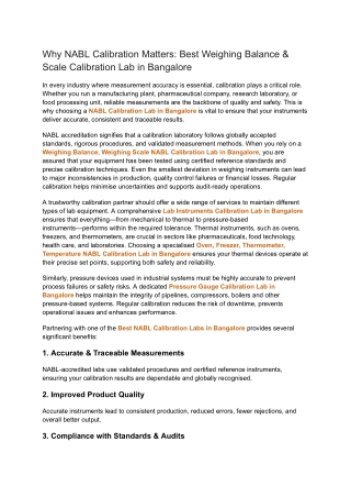 Why NABL Calibration Matters_ Best Weighing Balance & Scale Calibration Lab in Bangalore
