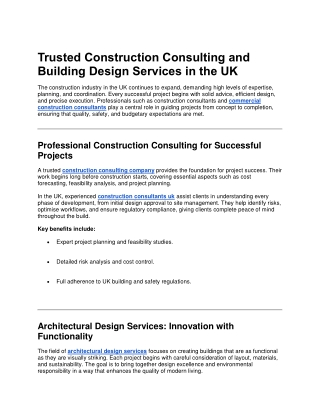 Trusted Construction Consulting and Building Design Services in the UK