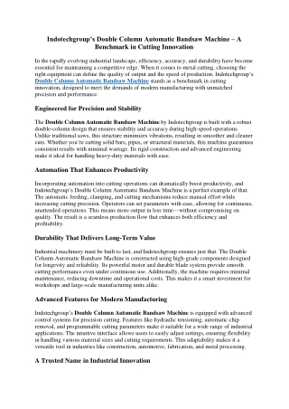 Indotechgroup’s Double Column Automatic Bandsaw Machine – A Benchmark in Cutting Innovation