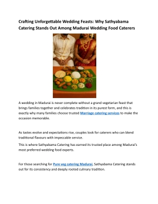 Crafting Unforgettable Wedding Feasts: Why Sathyabama Catering Stands Out Among