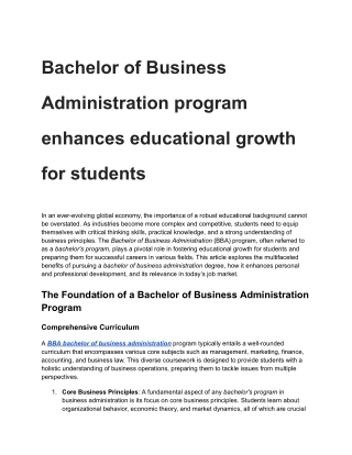 Bachelor of Business Administration program enhances educational growth for students