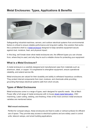 Metal Enclosures Types Applications  Benefits