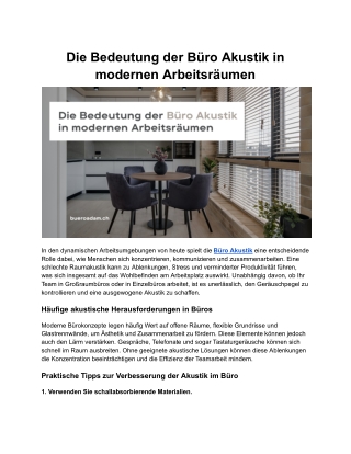 Die Bedeutung der Büro Akustik in modernen Arbeitsräumen
