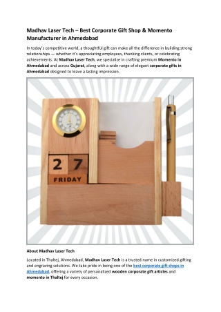 Madhav Laser Tech – Best Corporate Gift Shop & Momento Manufacturer in Ahmedabad