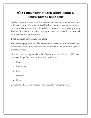 What Questions to Ask When Hiring a Professional Cleaner
