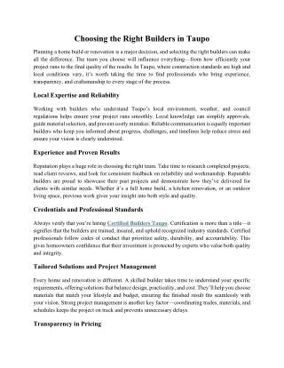 Choosing the Right Builders in Taupo