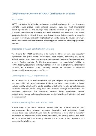 Comprehensive HACCP Certification Program in Sri Lanka for Food Safety