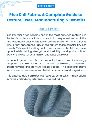 Rice Knit Fabric: A Complete Guide to Texture, Uses, Manufacturing & Benefits