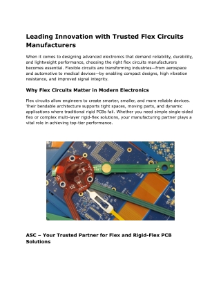 Leading Innovation with Trusted Flex Circuits Manufacturers