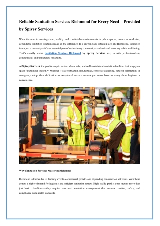 Affordable Sanitation Services Richmond | Spivey Services